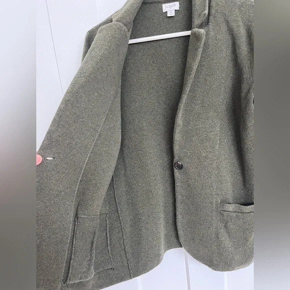 J.Crew Green Knit Blazer Jacket Women’s Small 100% Cotton One Button Pockets - Picture 5 of 9